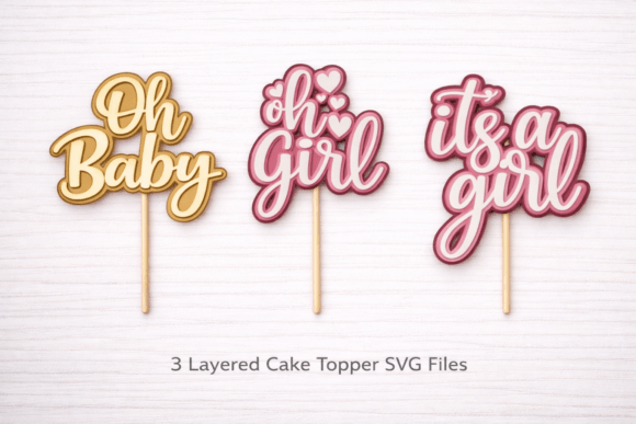 Baby Girl Cake Topper SVG Bundle for Laser Cutting
