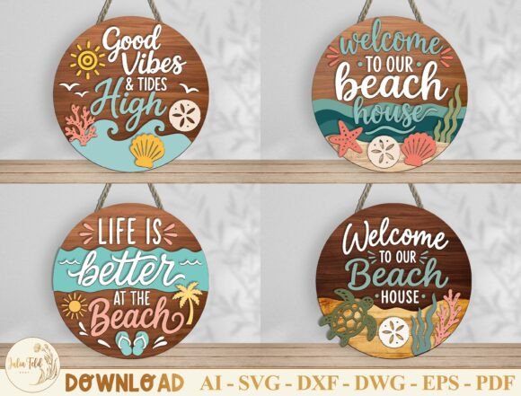 Beach House Door Sign SVG Bundle for Summer Laser Cutting