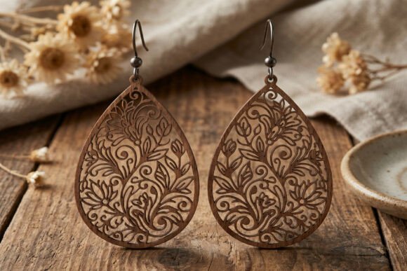 Floral Teardrop Earrings SVG for Laser Cutting