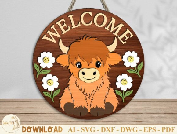 Highland Cow Welcome Sign SVG for Laser Cutting