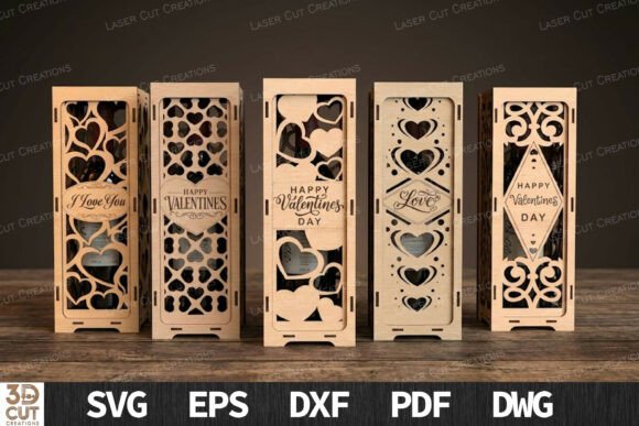 Valentine Wine Box Bundle SVG for Laser Cutting